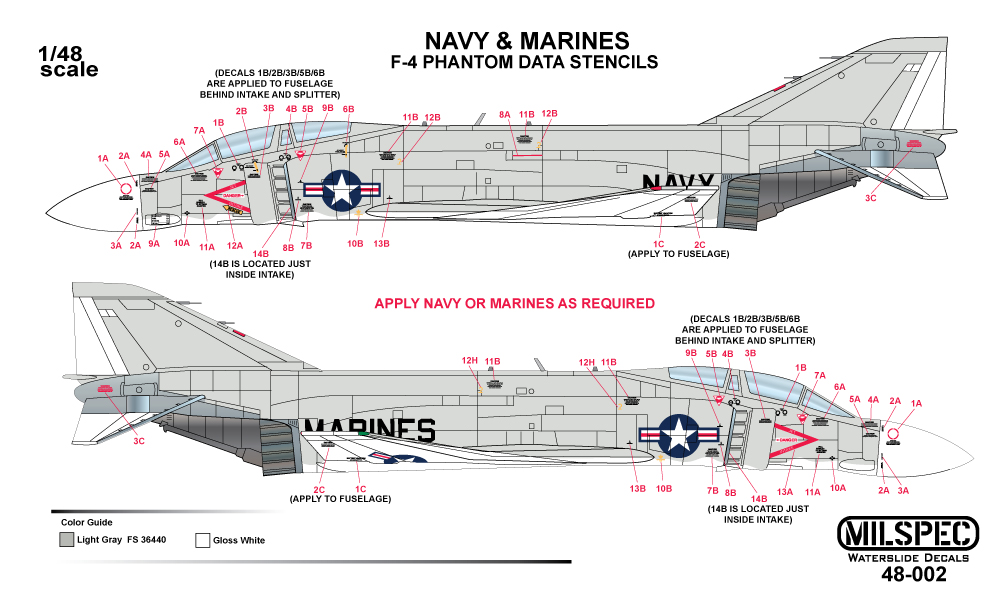 CAM Decals MILSPEC MS 48-002 obtisky 1/48 F-4 popisky