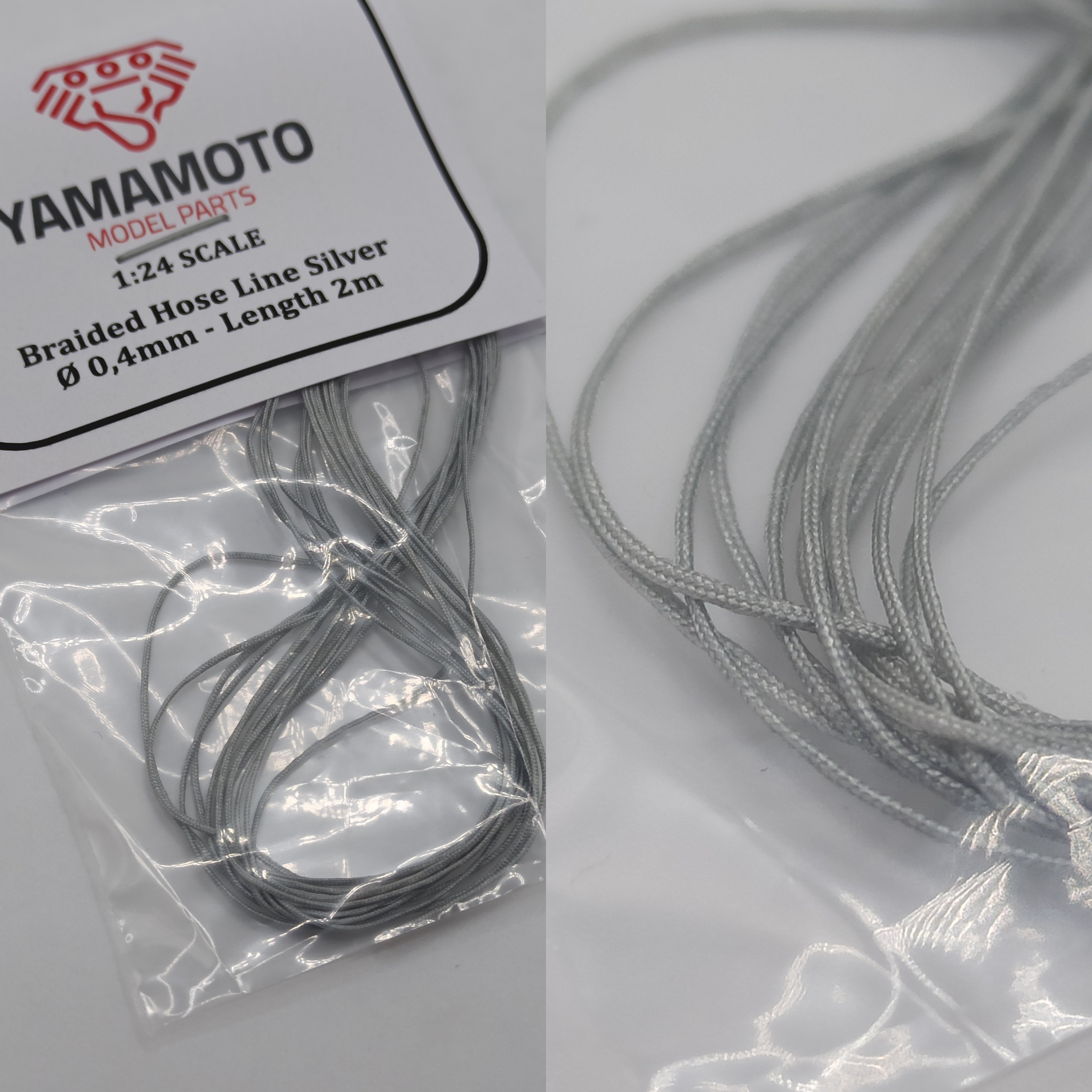 Yamamoto Model Parts Braided Hose hadice stříbrná 0,4 mm 2 m