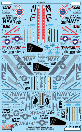 CAM Decals CAM PRO P48-013 obtisky 1/48 F/A-18F VFA-2/41/102