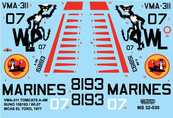 CAM Decals MILSPEC MS 32-030 obtisky 1/32 A-4M VMA-311