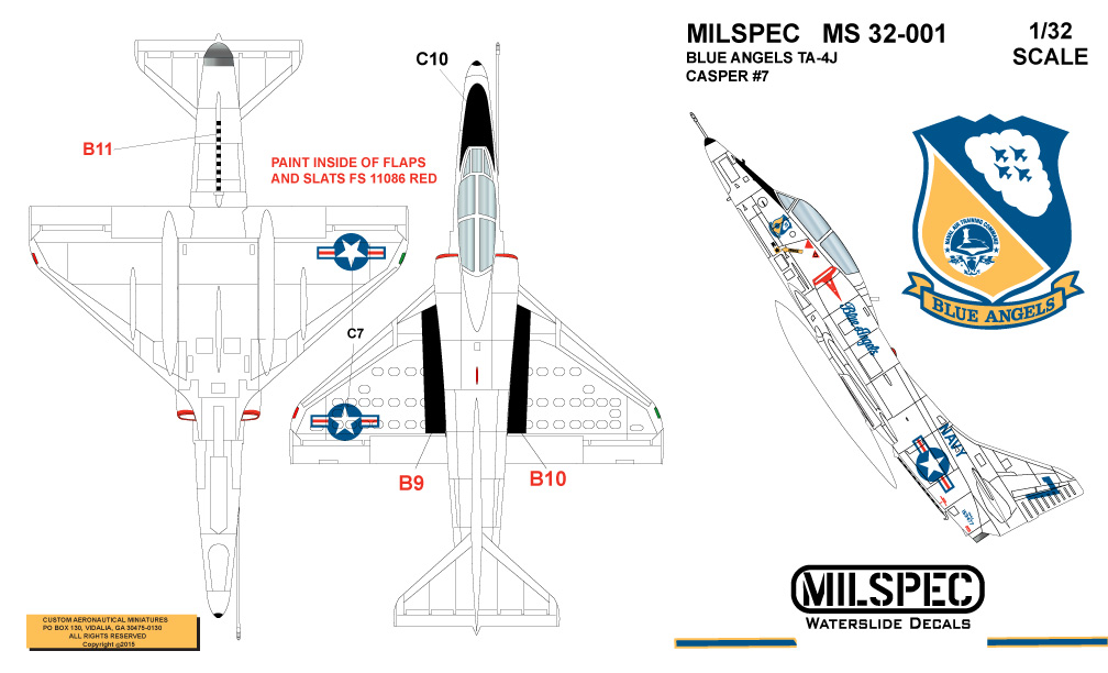 CAM Decals MILSPEC MS 32-001 obtisky 1/32 TA-4J Casper