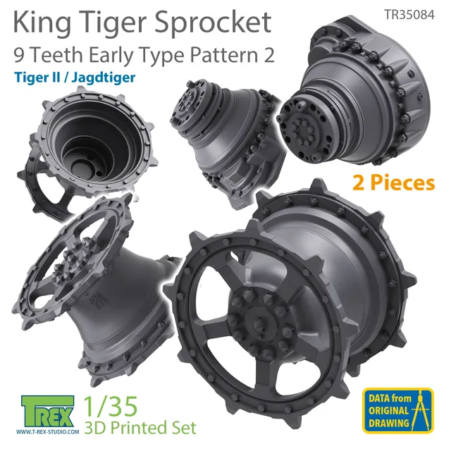 T-Rex Studio TR35084 hnací kola King Tiger 1/35 9zubá (2 ks)