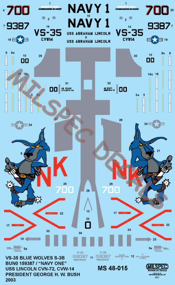 CAM Decals Milspec MS 48-015 obtisky 1/48 S-3B Navy One
