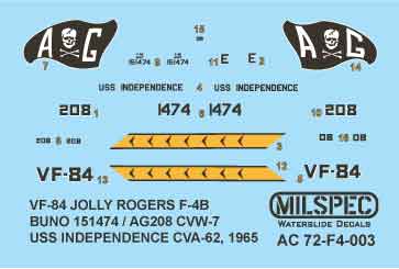 CAM Decals Milspec MS 72-003 obtisky 1/72 F-4B VF-84