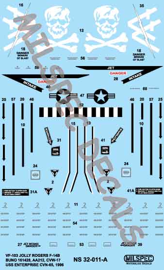 CAM Decals MILSPEC MS 32-011 obtisky 1/32 F-14B VF-103
