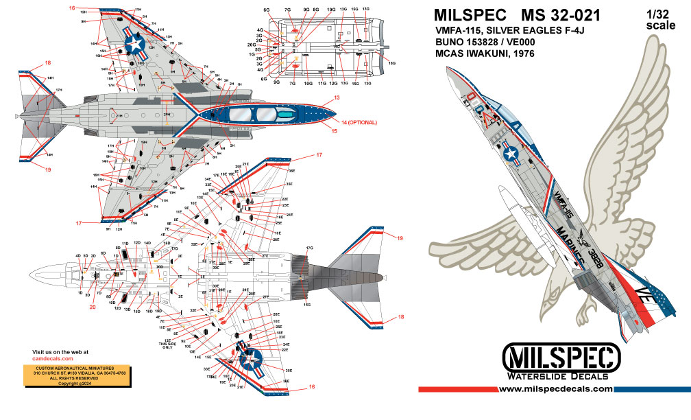 CAM Decals MILSPEC MS 32-021 obtisky 1/32 F-4S Phantom bicentennial