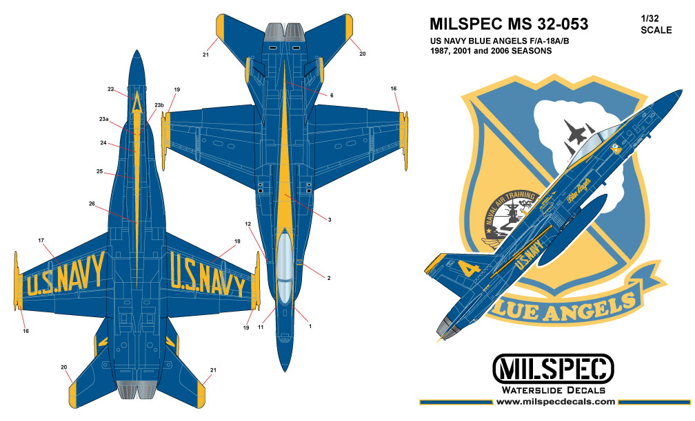 CAM Decals Milspec MS 32-053 obtisky 1/32 F/A-18 Blue Angels