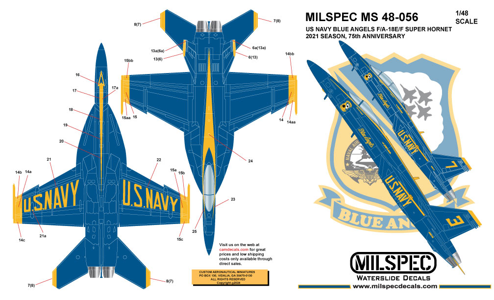 CAM Decals Milspec MS 48-056 obtisky 1/48 F/A-18 Blue Angels