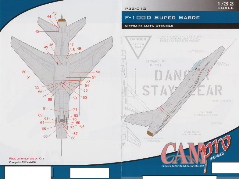 CAM Decals CAM PRO P32-012 obtisky 1/32 F-100D popisky