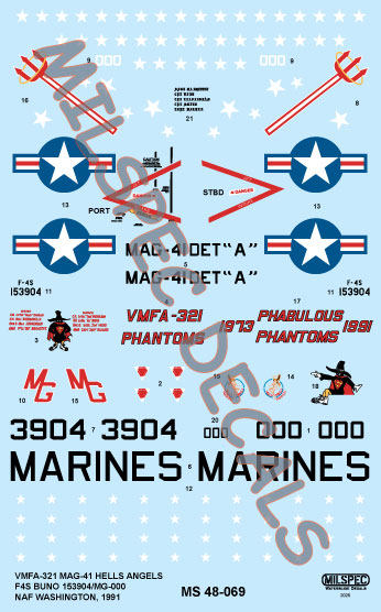 CAM Decals MILSPEC MS 48-069 obtisky 1/48 F-4S VMFA-321