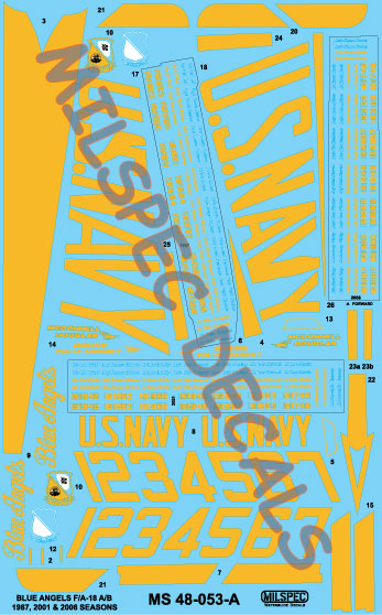 CAM Decals MILSPEC MS 48-053 obtisky 1/48 F/A-18 Blue Angels