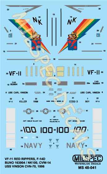 CAM Decals Milspec MS 48-041 obtisky 1/48 F-14D Tomcat VF-11