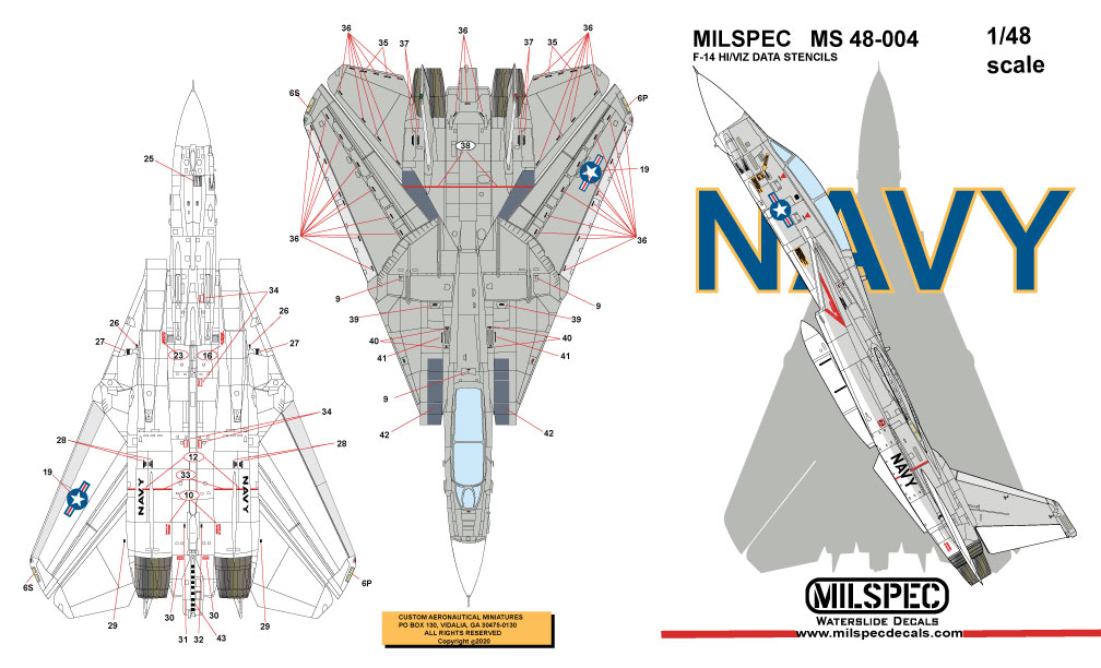 CAM Decals MILSPEC MS 48-004 obtisky 1/48 F-14A popisky