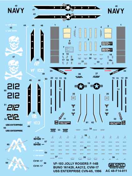 CAM Decals MILSPEC MS 48-011 obtisky 1/48 F-14B VF-103