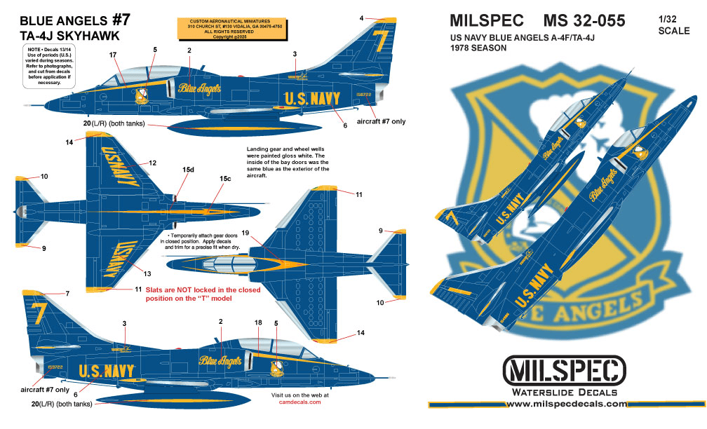 CAM Decals MILSPEC MS 32-055 obtisky 1/32 A-4F Blue Angels
