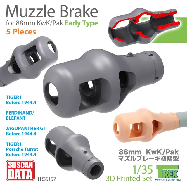 T-Rex Studio TR35157 úsťové brzdy 88mm KwK/Pak 1/35 rané