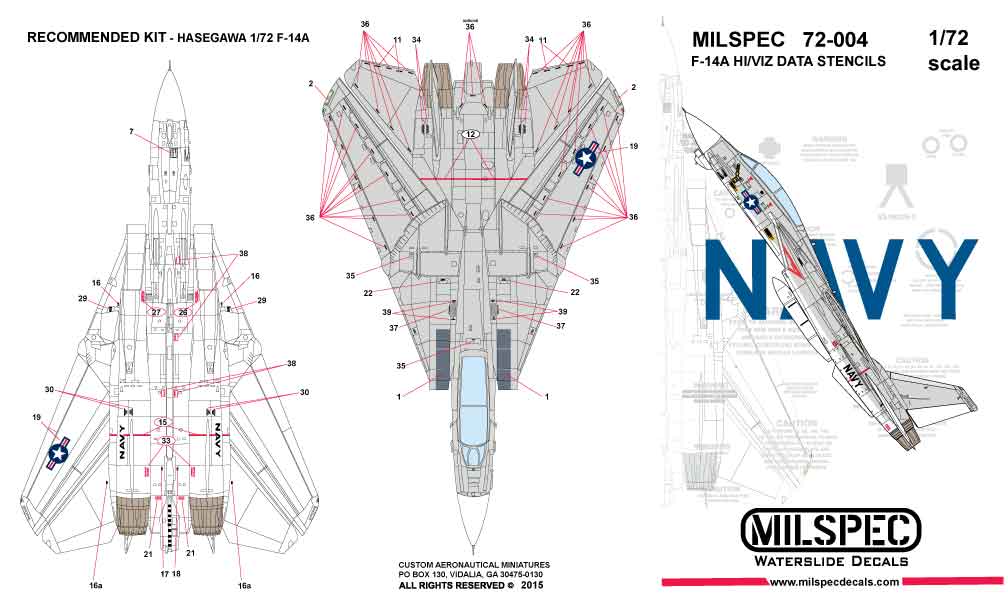 CAM Decals Milspec MS 72-004 obtisky 1/72 F-14A popisky