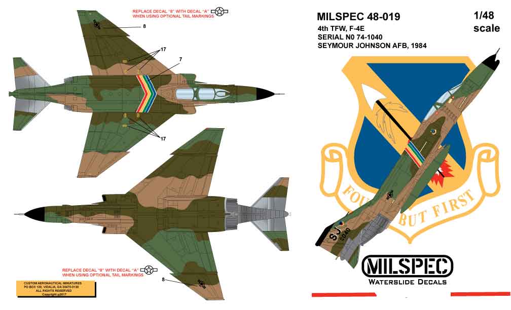 CAM Decals MILSPEC MS 48-019 obtisky 1/48 F-4E 4th TFW