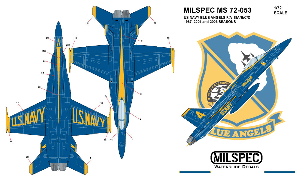 MILSPEC MS 72-053 obtisky 1/72 Blue Angels F/A-18