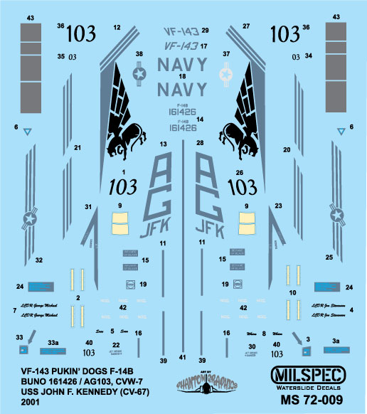 CAM Decals MILSPEC MS 72-009 obtisky 1/72 F-14B VF-143