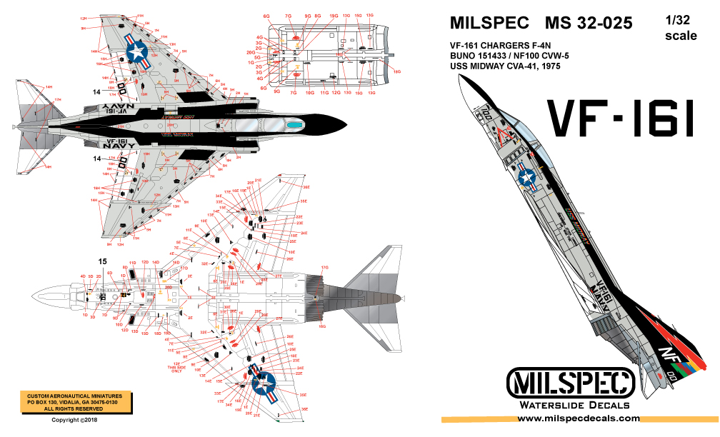 CAM Decals Milspec MS 32-025 obtisky 1/32 F-4N VF-161