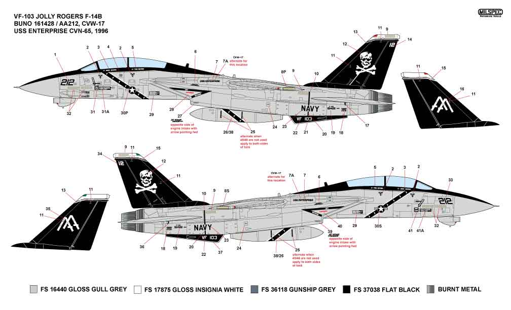 CAM Decals MILSPEC MS 32-011 obtisky 1/32 F-14B VF-103