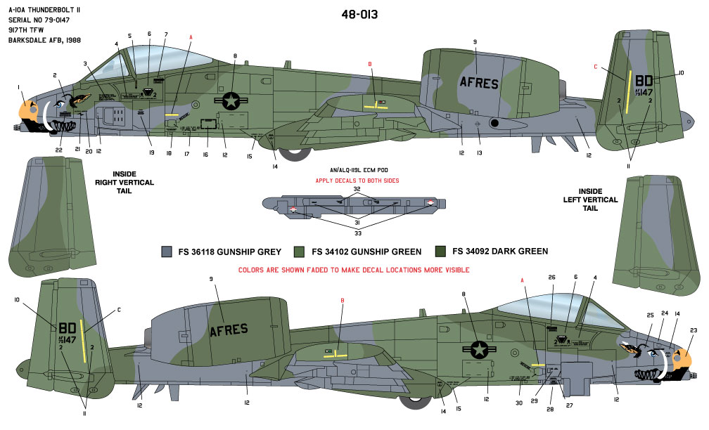 CAM Decals MILSPEC MS 48-013 obtisky 1/48 A-10A Warthog