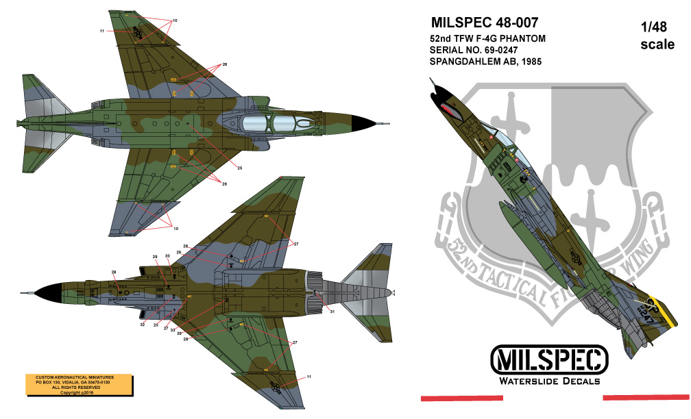CAM Decals MILSPEC MS 48-007 obtisky 1/48 F-4G 52nd TFW