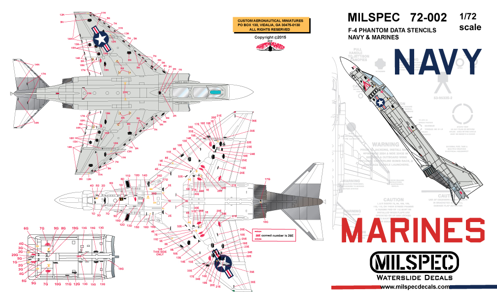 CAM Decals Milspec MS 72-002 obtisky 1/72 F-4 Phantom popisky