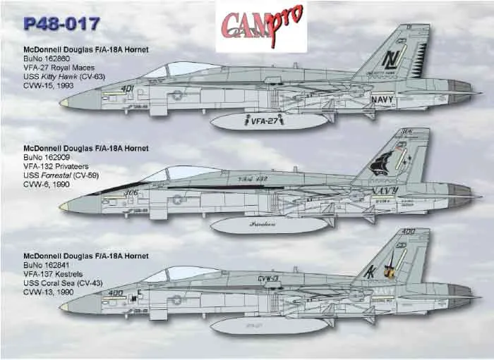 CAM PRO P48-017 obtisky 1/48 F/A-18A Hornet VFA-27