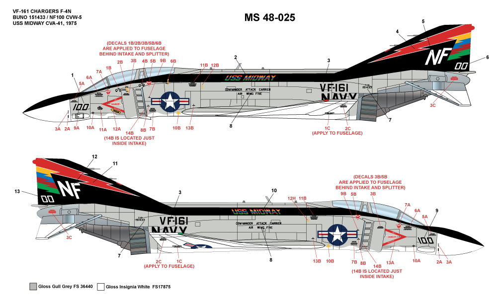 CAM Decals Milspec MS 48-025 obtisky 1/48 F-4N VF-161