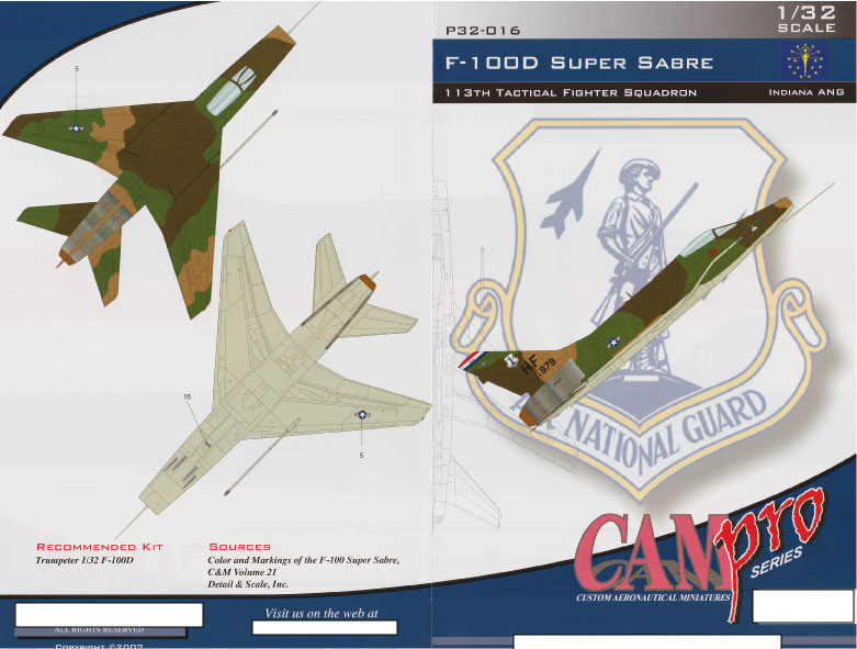 CAM Decals CAM PRO P32-016 obtisky 1/32 F-100D Indiana ANG