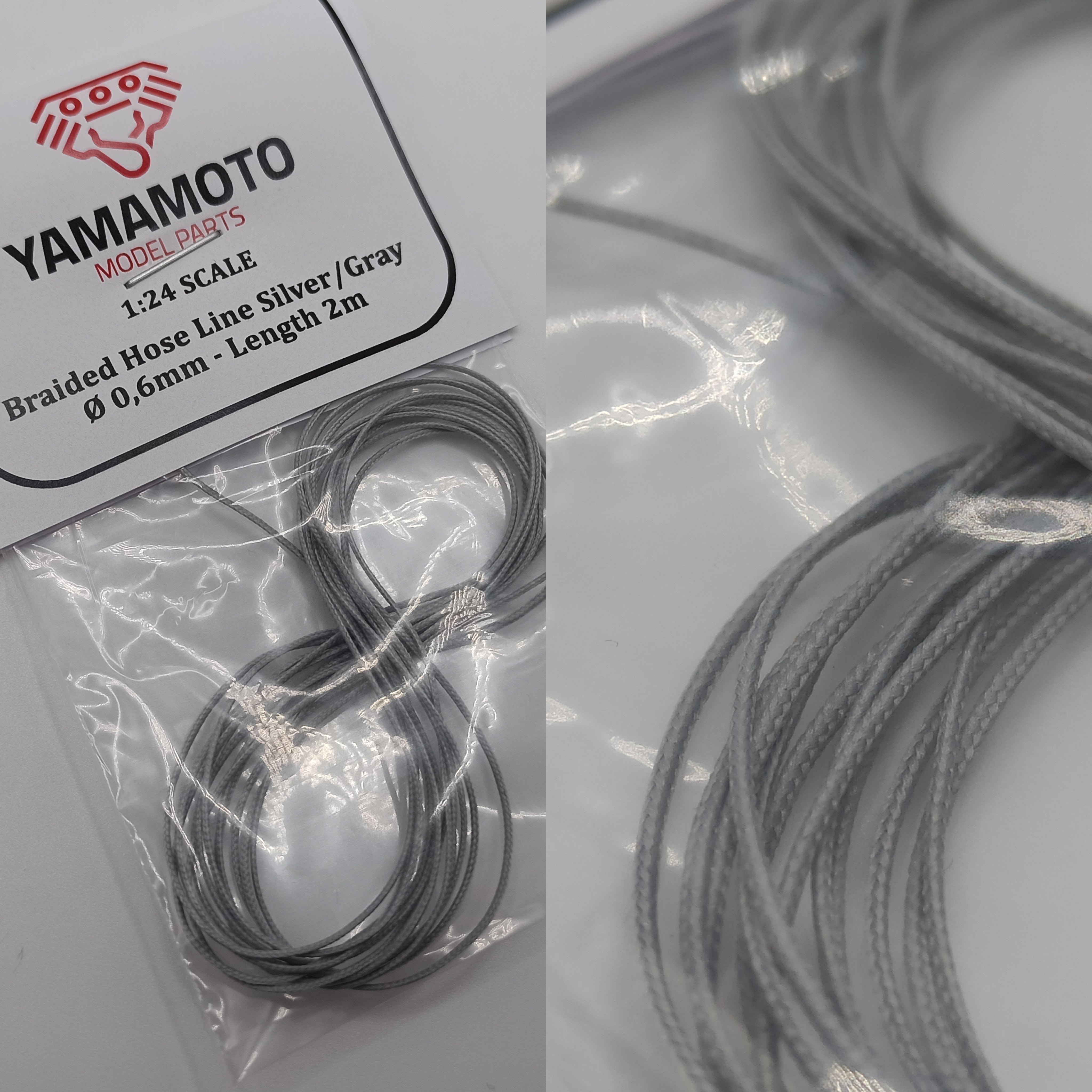 Yamamoto Model Parts Braided Hose hadička stříbrná 0,6 mm 2 m