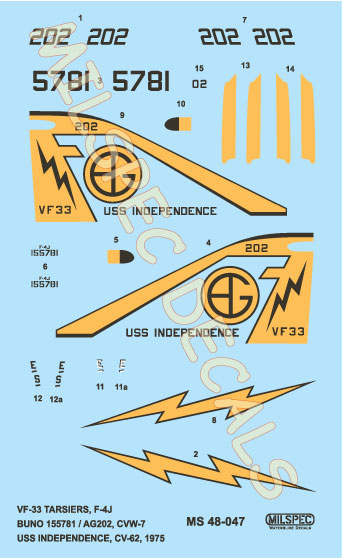 CAM Decals MILSPEC MS 48-047 obtisky 1/48 F-4J VF-33