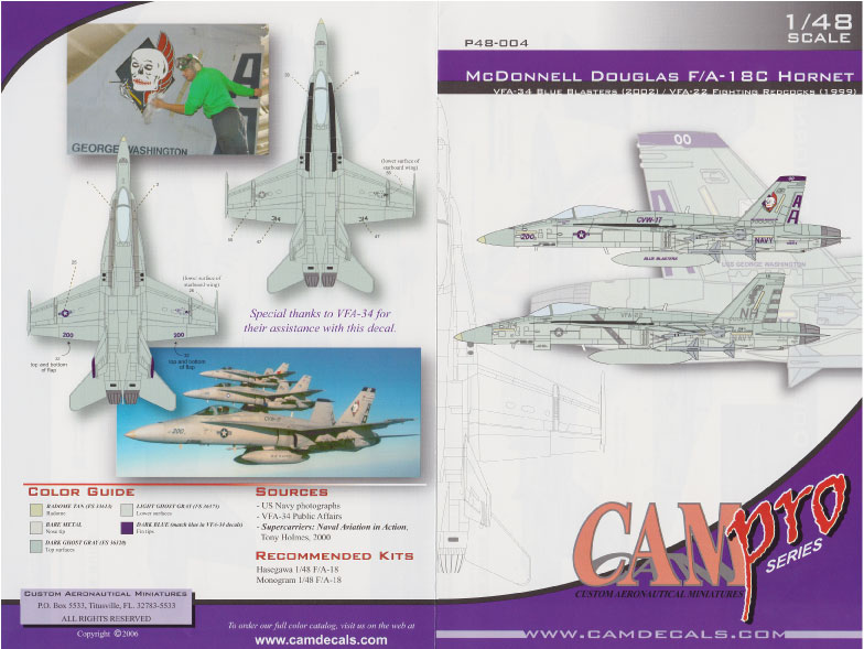 CAM PRO P48-004 obtisky 1/48 F/A-18C VFA-34