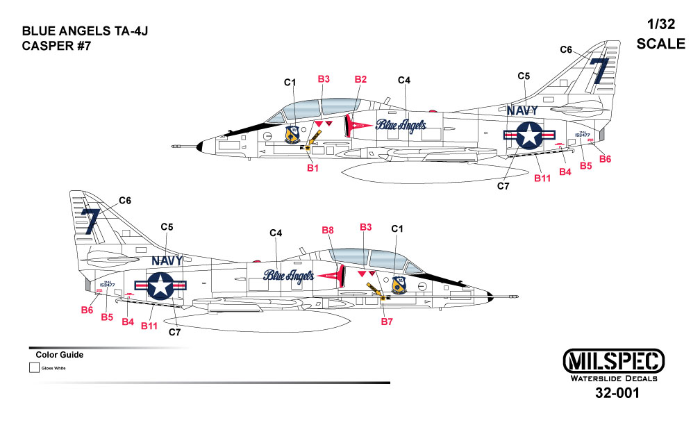 CAM Decals MILSPEC MS 32-001 obtisky 1/32 TA-4J Casper