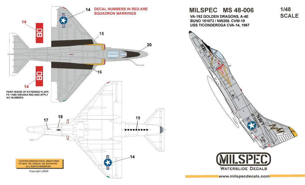 CAM Decals Milspec MS 48-006 obtisky 1/48 A-4E Skyhawk VA-192