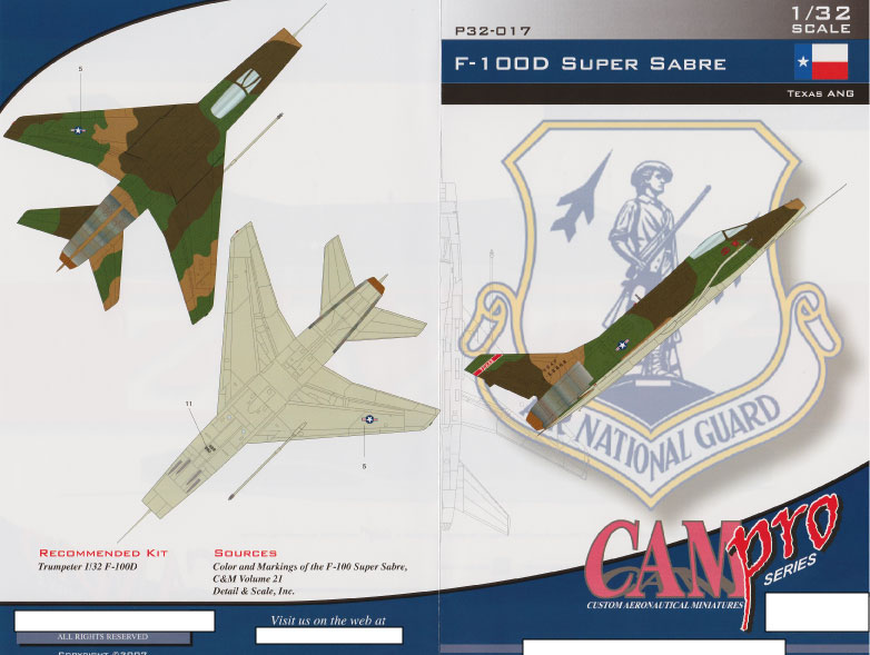 CAM PRO P32-017 obtisky 1/32 F-100D Texas ANG