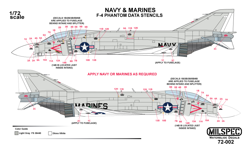 CAM Decals Milspec MS 72-002 obtisky 1/72 F-4 Phantom popisky